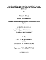 Stakeholder involvement in corporate social responsibility at a South African manufacturing company