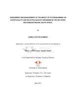 Assessment and management of the impact of platinum mining on water quality and selected aquatic organisms in the Hex River, Rustenburg Region, South Africa
