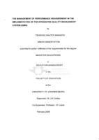 The management of performance measurement in the implementation of the integrated quality management system