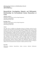 ResearchGate : Investigating altmetric and bibliometric relationships for environmental science researchers at Unisa