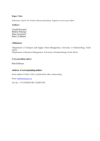 Selection criteria for South African third-party logistics service providers