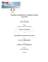 Academic's experiences of a merger in higher education
