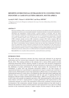 Benefits of emotional intelligence to construction industry: a case of Gauteng region, South Africa