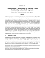 Critical planning considerations for PPP road project sustainability : a case study approach