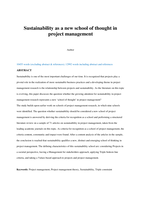 Sustainability as a new school of thought in project management