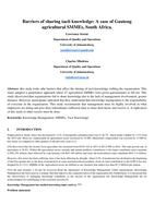 Barriers of sharing tacit knowledge : A case of Gauteng agricultural SMMEs, South Africa