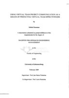 Using virtual team project communication as a means of predicting virtual team effectiveness