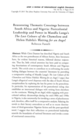 Reassessing thematic crossings between South Africa and Nigeria : postcolonial leadership and power in Mandla Langa’s The lost colours of the chameleon and Helon Habila’s Waiting for an angel