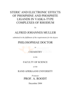 Steric and electronic effects of phosphine and phosphite ligands in vaska-type complexes of rodium