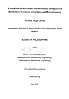 A model for the successful implementation of repair and maintenance contracts in the opencast mining industry