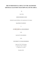 The environmental impact of the abondoned Edenvale lead mine near Tshwane, South Africa