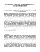 Entrepreneurship as a predictive factor for employment and investment : the case of selected European countries