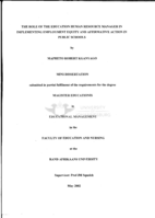 The role of the education human resource manager in  implementing employment equity and affirmative action in  public schools