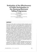 Evaluation of the effectiveness of Public participation in the Gauteng electronic tolling programme