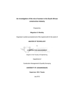 An investigation of the role of women in the South African construction industry