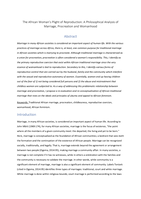 The African Woman’s Plight of Reproduction: A Philosophical Analysis of Marriage, Procreation and Womanhood