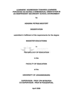 Learners' aggression towards learners perceived as having a homosexual orientation in an independent secondary school environment
