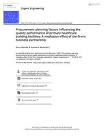 Procurement planning factors influencing the quality performance of primary healthcare building facilities : a mediation effect of the firm’s business partnership