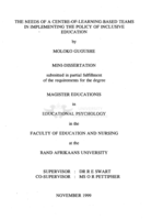 The needs of a centre-of-learning-based teams in implementing the policy of inclusive education