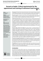 Servant as leader : critical requirements for the appointment and training of retirement fund trustees