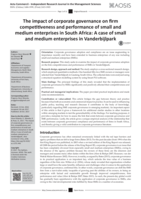 The impact of corporate governance on firm competitiveness and performance of small and medium enterprises in South Africa: A case of small and medium enterprises in Vanderbijlpark