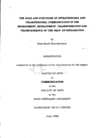 The role and functions of intrapersonal and transpersonal communication in the management, development, transformation and transcendence of the self: an exploration