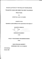 An evaluation of the role of knowledge transfer when implementing best business practices