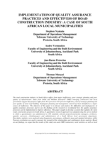 Implementation of quality assurance practices and effectivess of road construction industry : a case of South African local municipalities
