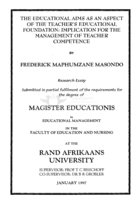 The educational aims as an aspect of the teacher's educational foundation : implication for the management of teacher competence.