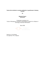 Factors that contribute to customer satisfaction in guesthouses in Gauteng Province