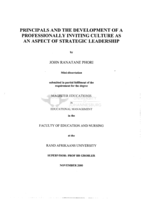 Principals and the development of a professionally inviting culture as an aspect of strategic leadership