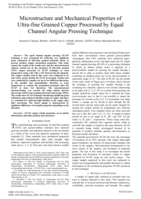 Microstructure and mechanical properties of ultra-fine grained copper processed by equal channel angular pressing technique