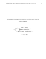 Investigating the relationship between psychological birth order position, gender and prosocial tendencies