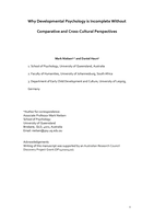 Why developmental psychology is incomplete without comparative and cross-cultural perspectives