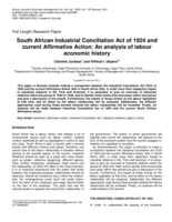 South African Industrial Conciliation Act of 1924 and current affirmative action : an analysis of labour economic history