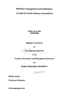 Wellness management and leadership : a model for South African corporations