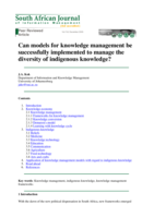 Can models for knowledge management be successfully implemented to manage the diversity of indigenous knowledge?