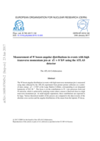 Measurement of W boson angular distributions in events with high transverse momentum jets at √s = 8  TeV using the ATLAS detector