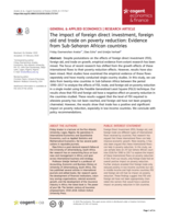 The impact of foreign direct investment, foreign aid and trade on poverty reduction : evidence from Sub-Saharan African countries