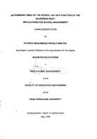 Determining times of the school day as a function of the governing body : implications for school management