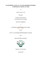 The discriminant validity of a culture assessment instrument:a comparison of company culture.