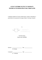 A study to determine the effect of chiropractic treatment on the serving speed of male tennis players