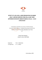Effect of low level laser irradiation on human adult adipose derived stem cells and their differentiation into smooth muscle cells – an in vitro study