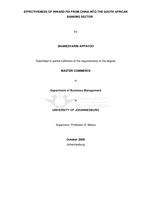 Effectiveness of inward FDI from China into the South African banking sector