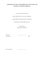 A descriptive study to determine the use of light and colour as a healing modality