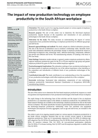 The impact of new production technology on employee productivity in the South African workplace