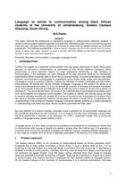 Language as barrier to communication among black African students at the University of Johannesburg, Soweto Campus (Gauteng, South Africa).