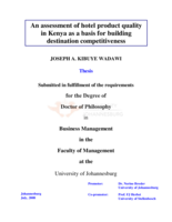 An assessment of hotel product quality in Kenya as a basis for building destination competitiveness