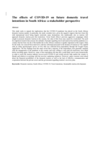 The effects of COVID-19 on future domestic travel intentions in South Africa : a stakeholder perspective