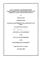 Heat transfer and pressure drop characteristics of angled spiralling tape inserts in a heat exchanger annulus